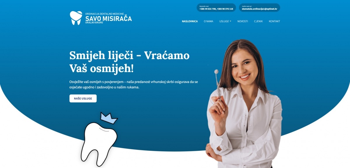 Izrada web stranice - Ordinacija dentalne medicine Savo Misirača
