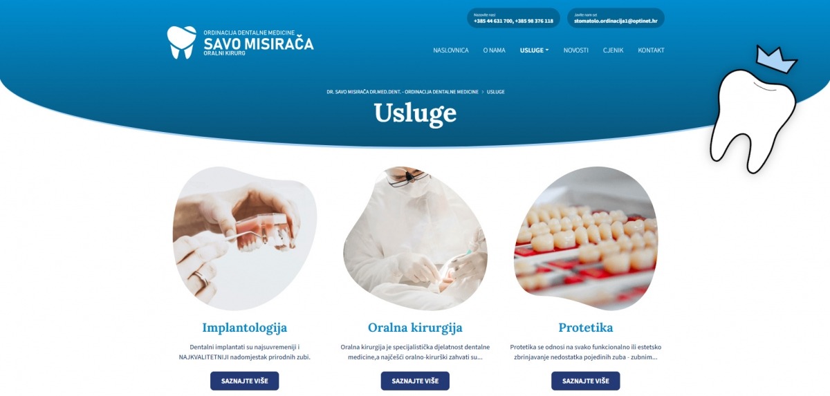 Izrada web stranice - Ordinacija dentalne medicine Savo Misirača